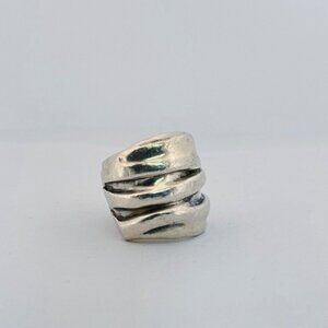 Estate Handmade Modernist Sterling Silver 925 Israel Abstract Wide Band Ring 4.5